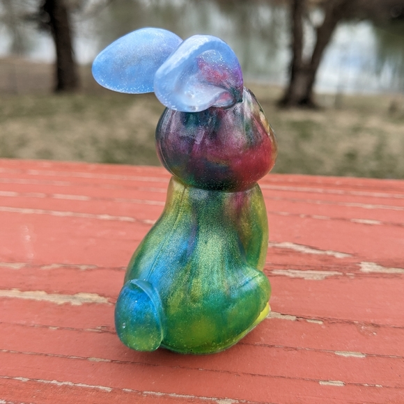 Bunny Rabbit Handmade Resin Art Colorful Cute Home Decor Rainbow - Picture 5 of 5